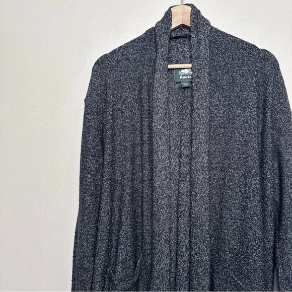 Roots Womens Medium Shawl Collar Heathered Black Knit Cardigan - Picture 8 of 15